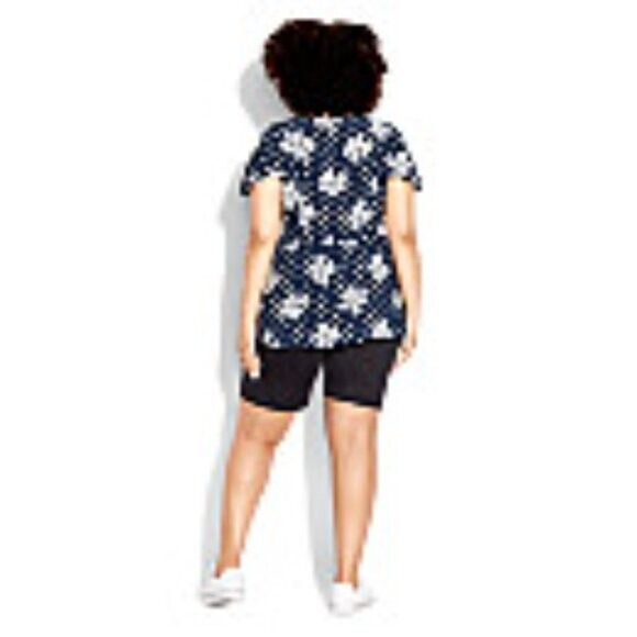 AVENUE Plus Size Kata Print Top - Blue with White - NWT