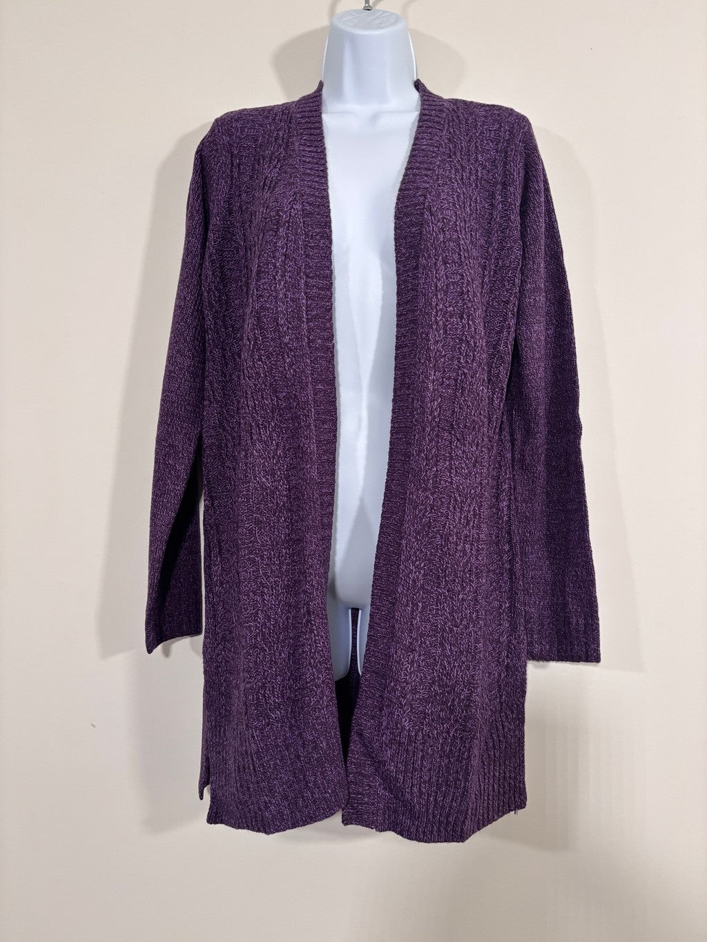 Karen Scott Size Small Purple Open Front Cable-Knit Cardigan Sweater NWT