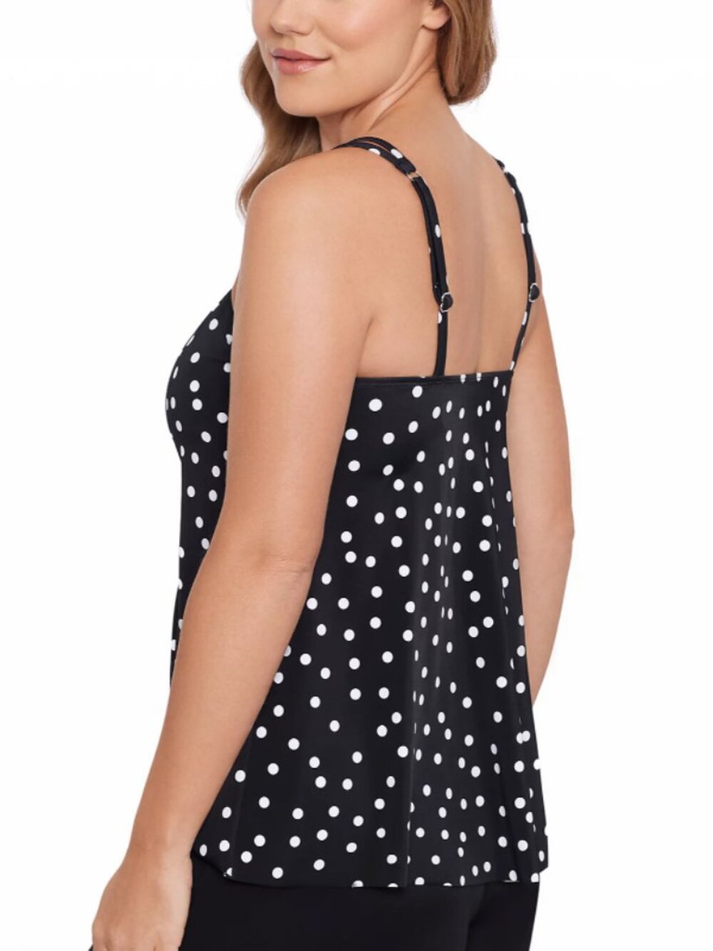 Swim Solutions Women's Size 8 Black White Polka-Dot High-Low Tankini Top NWT