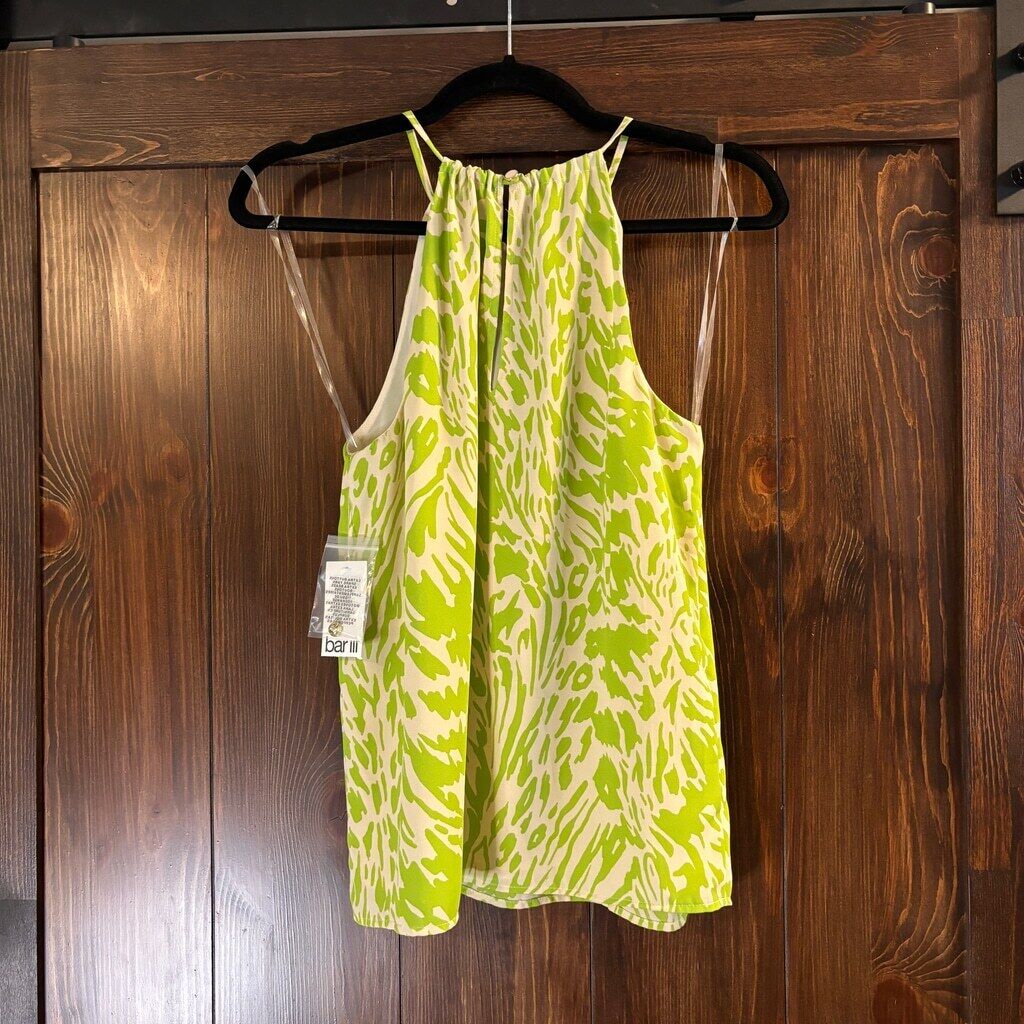 Bar III Women's XXS Green and Cream Printed Sleeveless Halter Top NWT