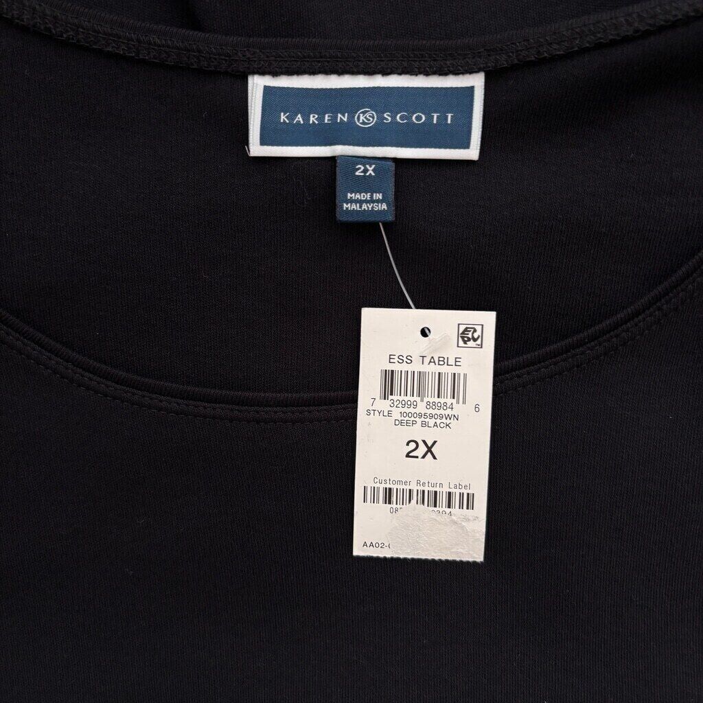 Karen Scott Women's Plus Size 100% Cotton Black Long Sleeve Casual Top NWT