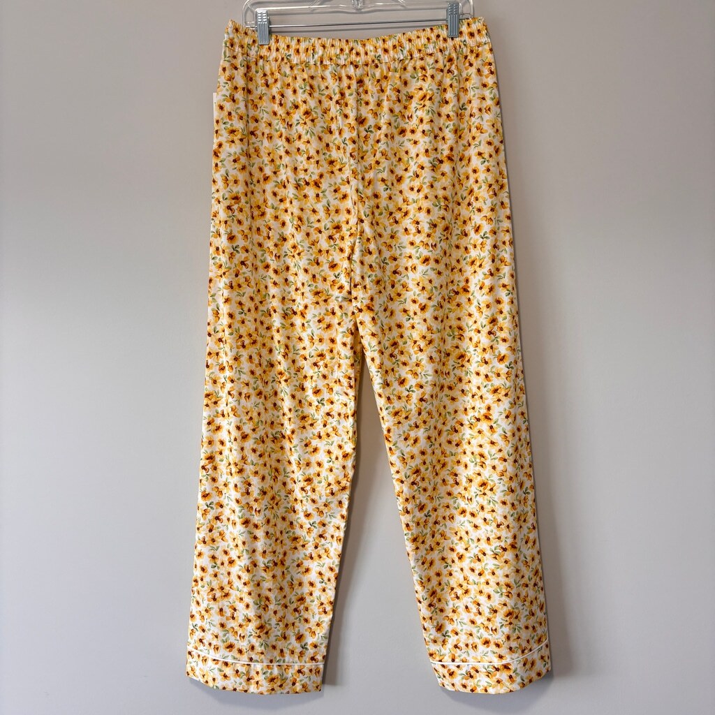 State of Day Women's Yellow Floral Printed Poplin Pajama Pants w/ Drawstring NWT