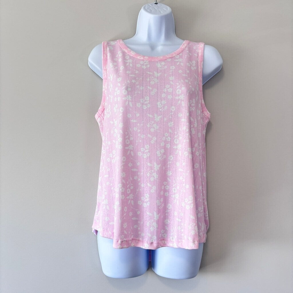 Roudelain Women's 2PC Pink & White Tank & Shorts Comfy Soft  Pajama Set NWT