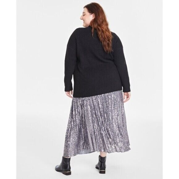 ON 34TH Plus Size Long Patch Chunky Knit Pocket Black Cardigan NWT