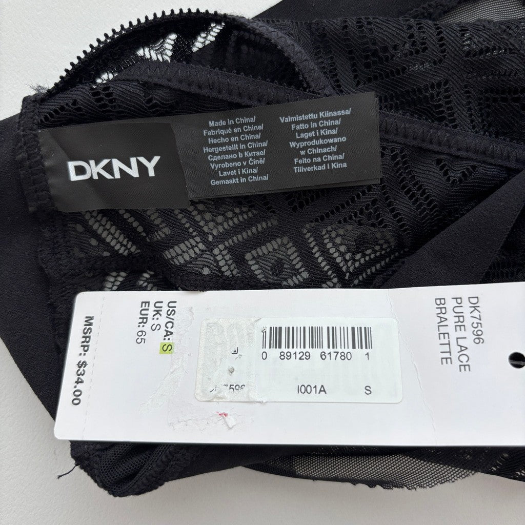 DKNY Women's Size Small Black Lace Bralette w/ Stretchy Lace & Elastic Band NWT