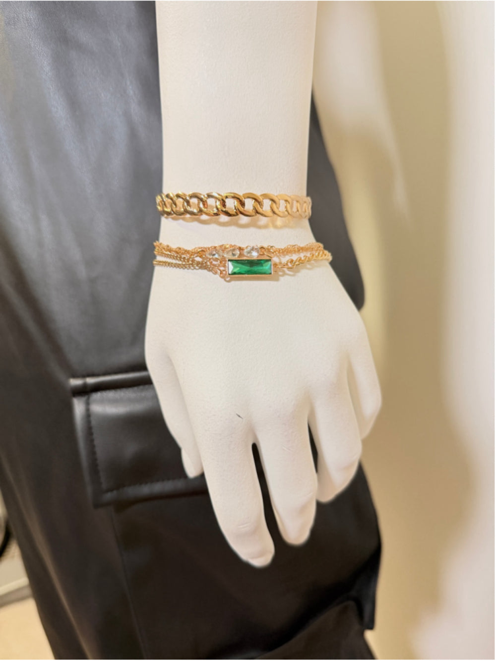 Gold Tone Bohemia Layered Bracelet Set Green & White Zirconia Crystal NWT