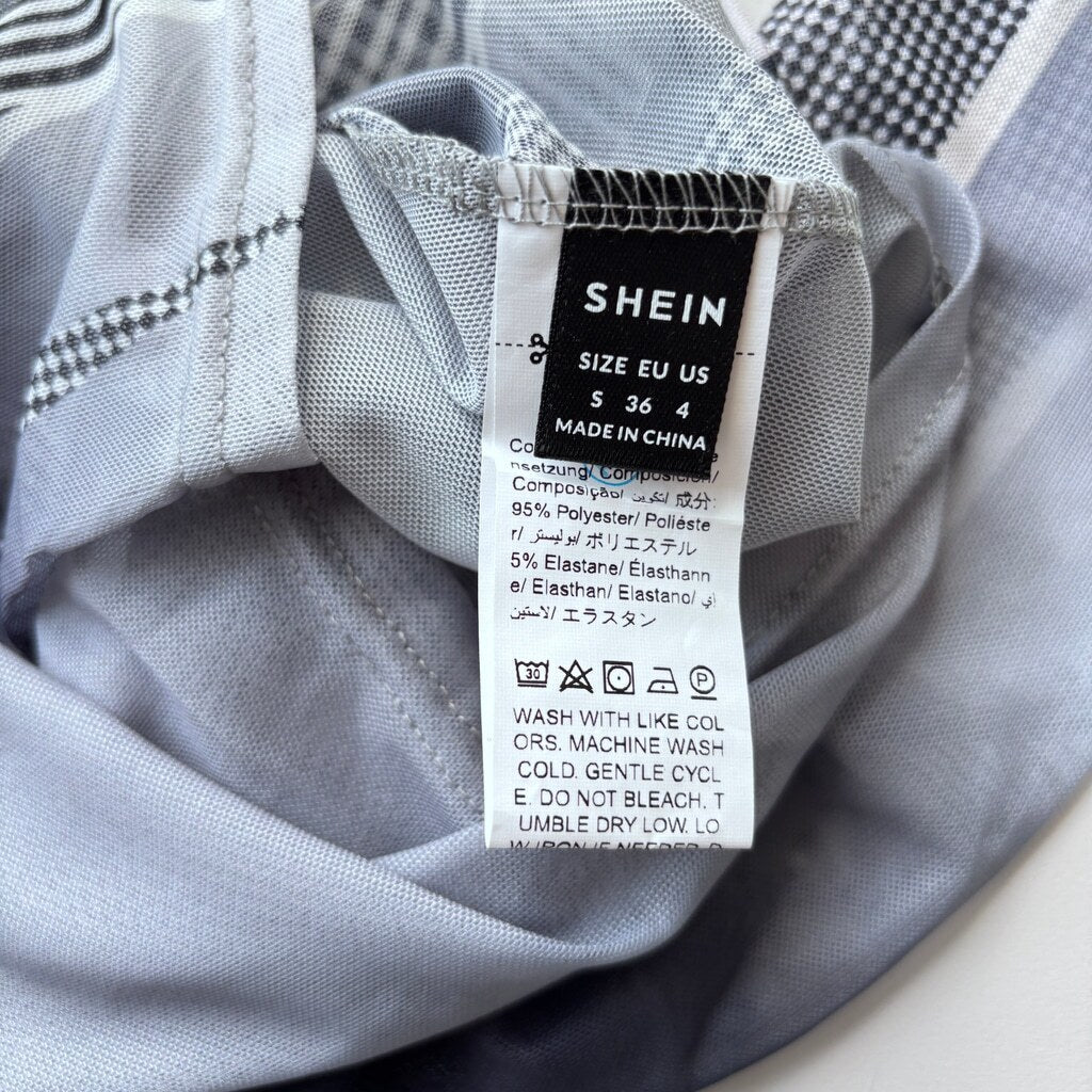 SHEIN ICON Women's Size S Gray Cyber Graphic Print Casual Sheer Crop Top NIB