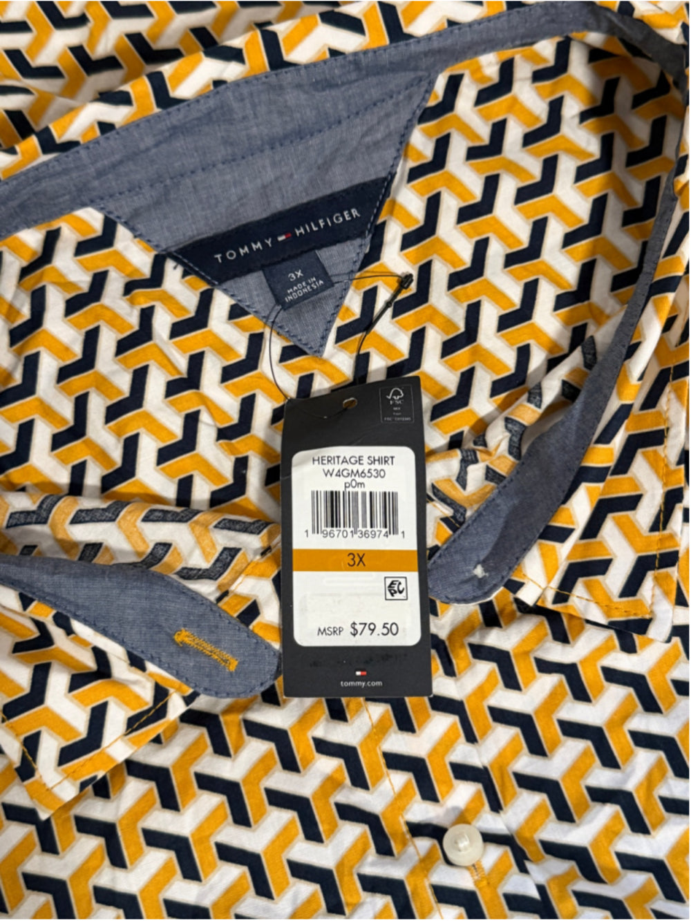 Tommy Hilfiger Plus Size 3X 100% Cotton Geometric Print Button Down Shirt NWT