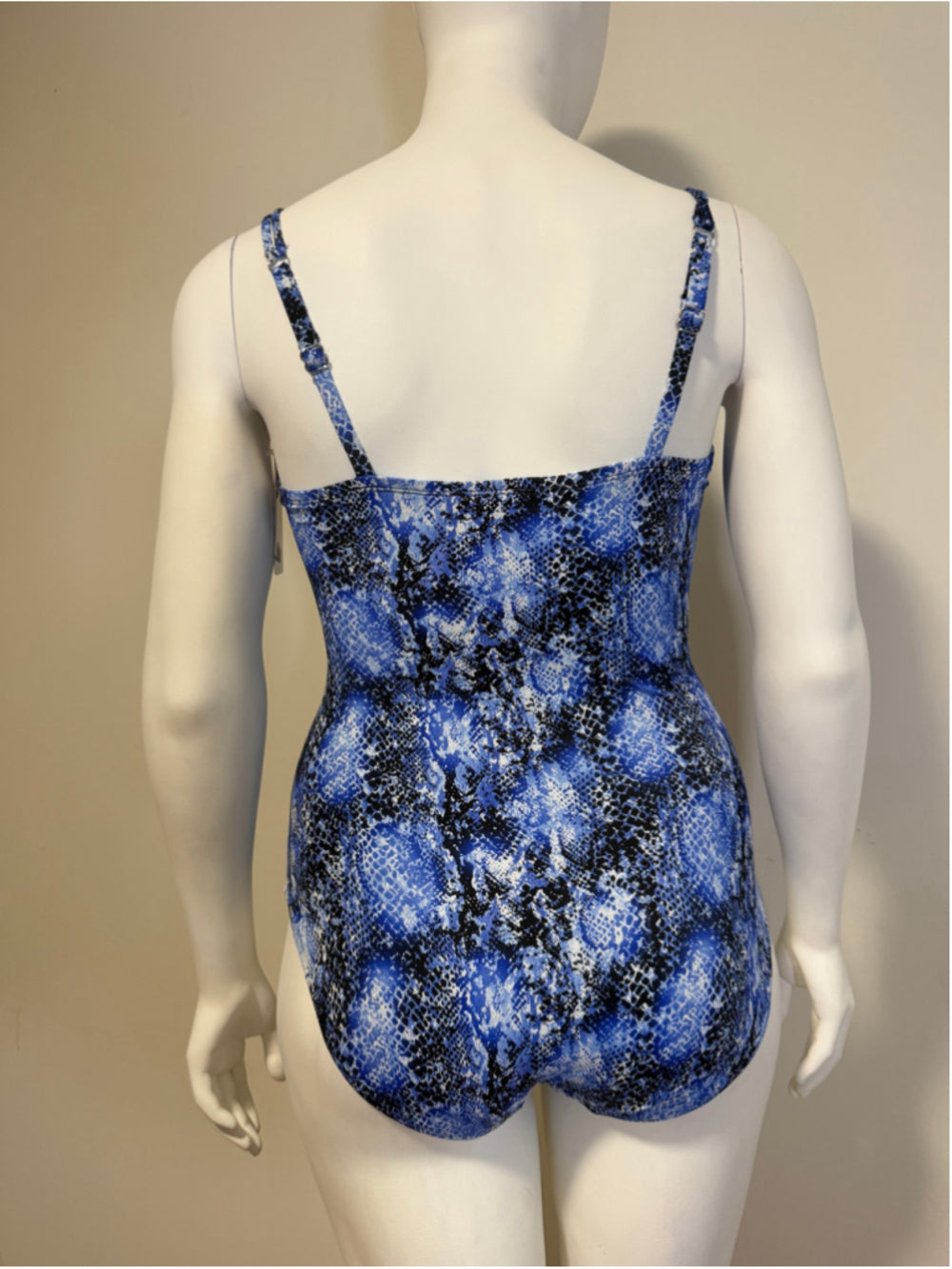 Swim Solutions Size 14 Blue Shirred Snakeskin-Print One-Piece Swimsuit NWT