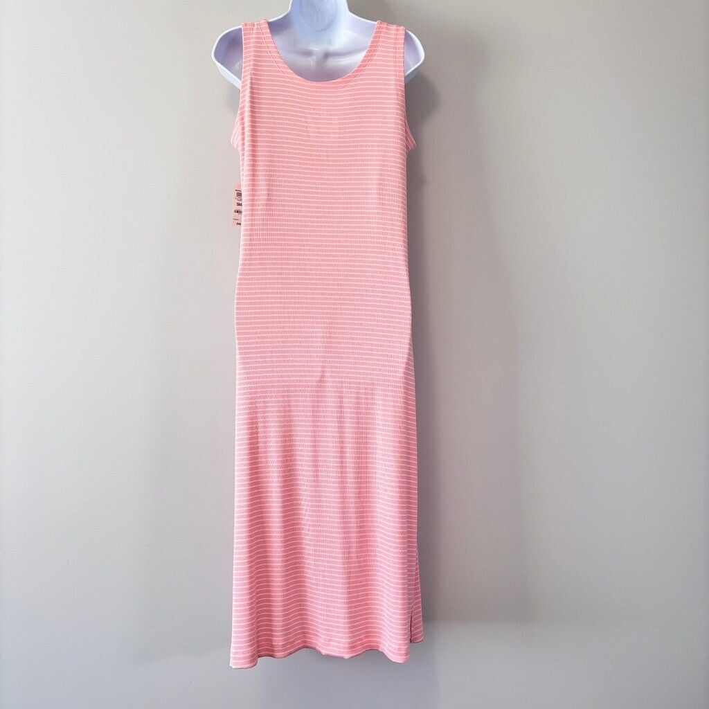 State of Day Women's Pink & White Stripe Ribbed Tank Nightgown Pajamas NWT