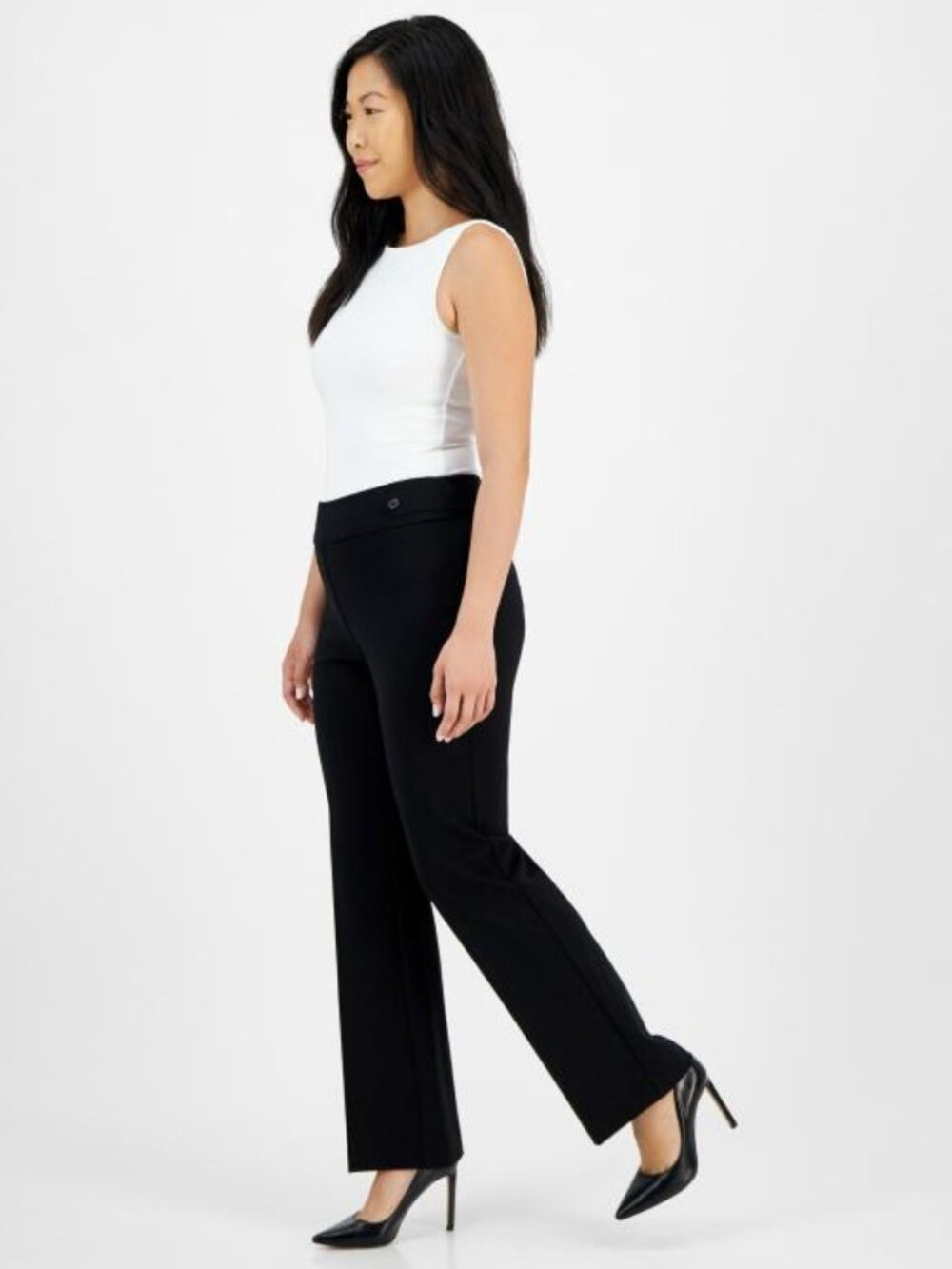 AK Anne Klein Women's XL Petite Black Pull-On Side-Tab Bootcut Leg Trousers NWT