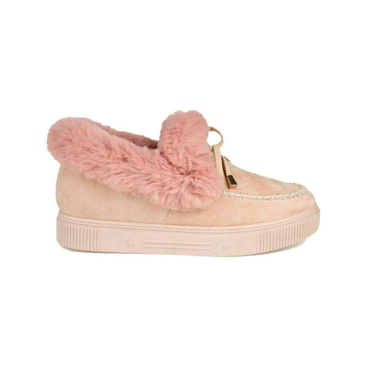 Journee Collection Women's 8 Pink Khaki Faux Fur Moccasins Slippers NIB