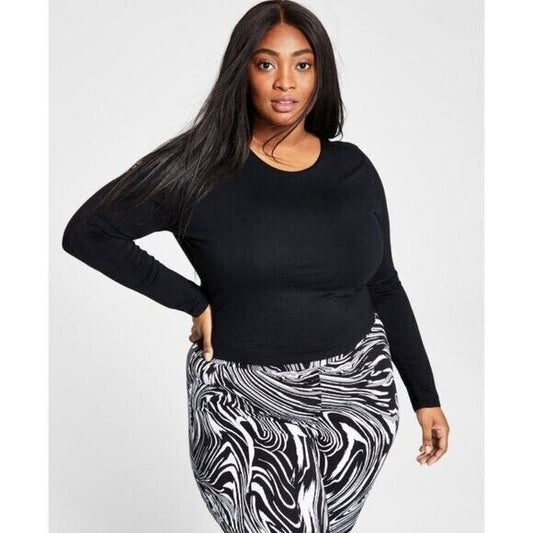 Bar III Plus Size 3X Black Bodycon Long-Sleeved Jersey Top NWT