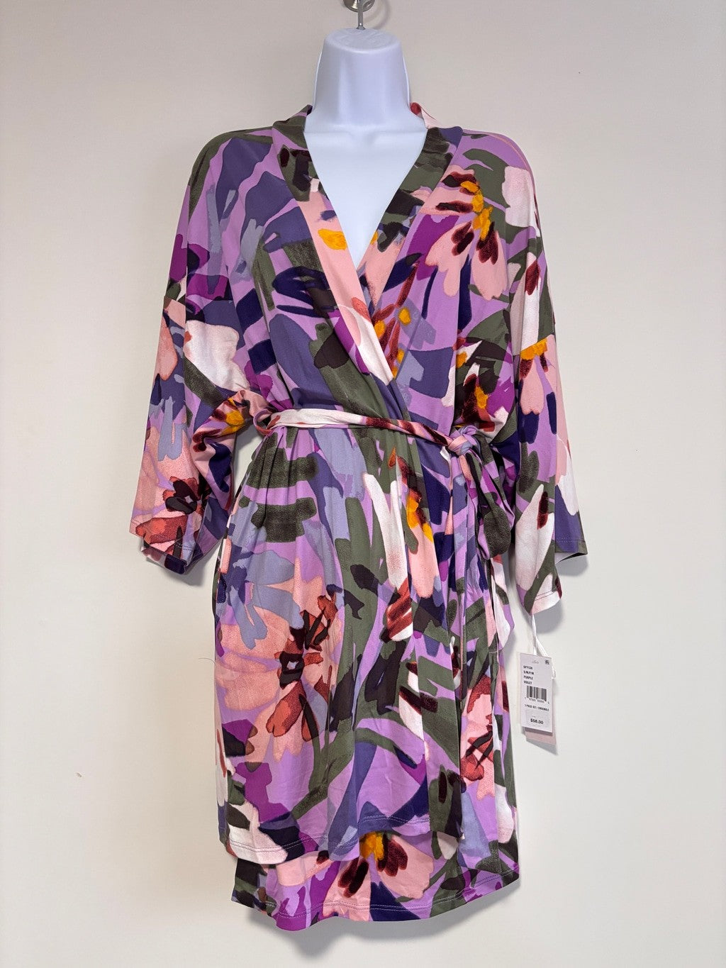 Linea Donatella Size Small Floral Print Soft Knit Wrap Robe in Violet NWT