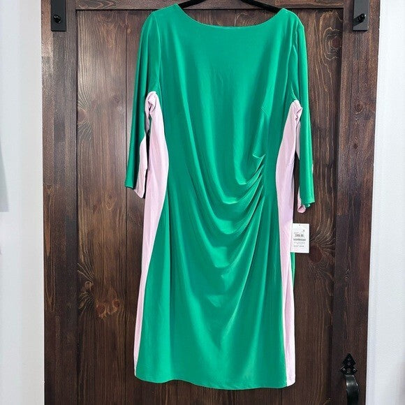 KASPER Plus Size Green Laurissa Pink Side-Striped 3/4-Sleeve Dress NWT