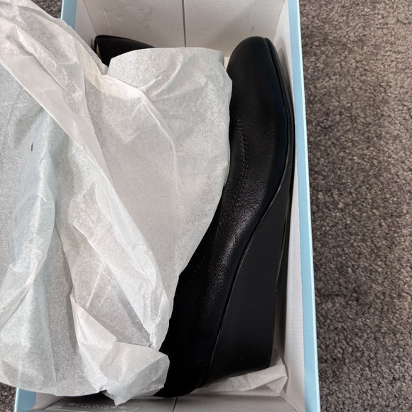 Life Stride Women's 10W Black Faux Vegan Leather Square Toe, Wedge Pumps NIB