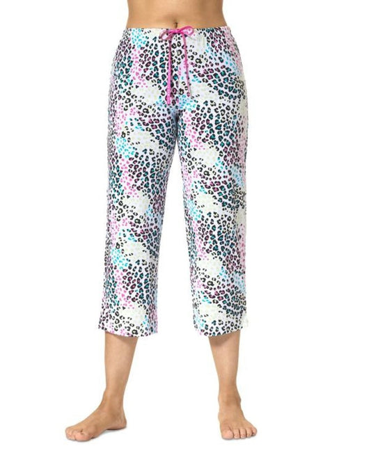 Hue Women's Size XL White & Colorful Leopard Print Capri Pajama Pants NWT