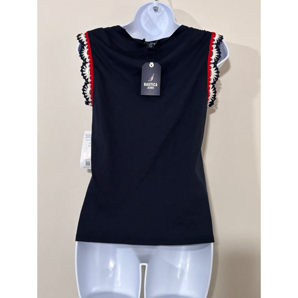 Nautica Jeans Women's Navy Blue Crochet-Trim Tank Top NWT
