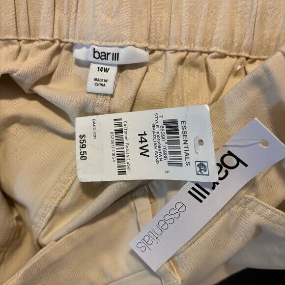 BAR III Plus Size Snap Closure High-Rise Tapered Beige Dress Pants NWT