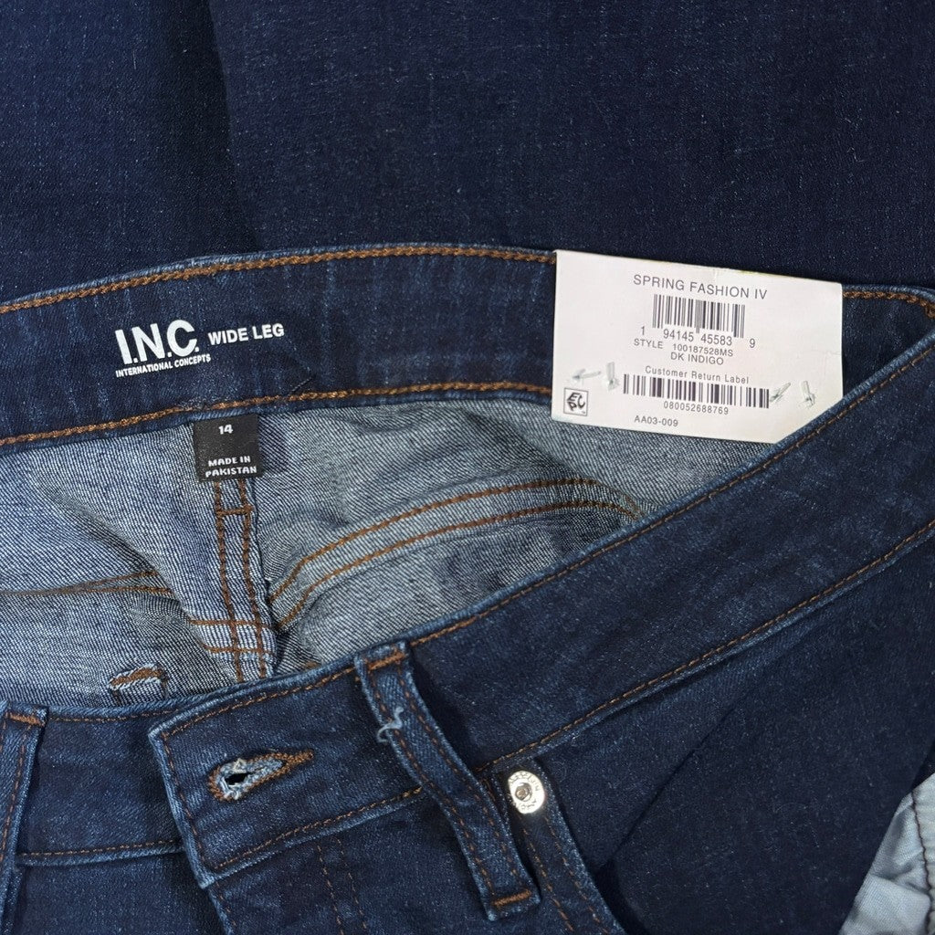 INC International Concepts Size 14 High Rise Wide Leg Dark Denim Jeans NWT