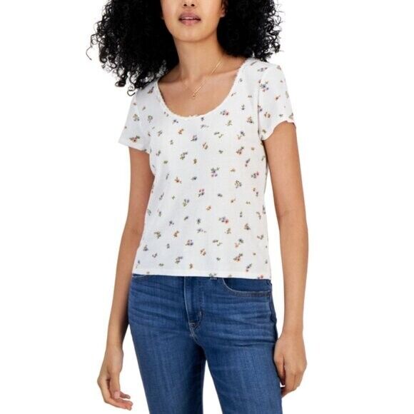 Hippie Rose Juniors' Size XL Waffle-Knit Cropped Ivory Baby T-Shirt NWOT