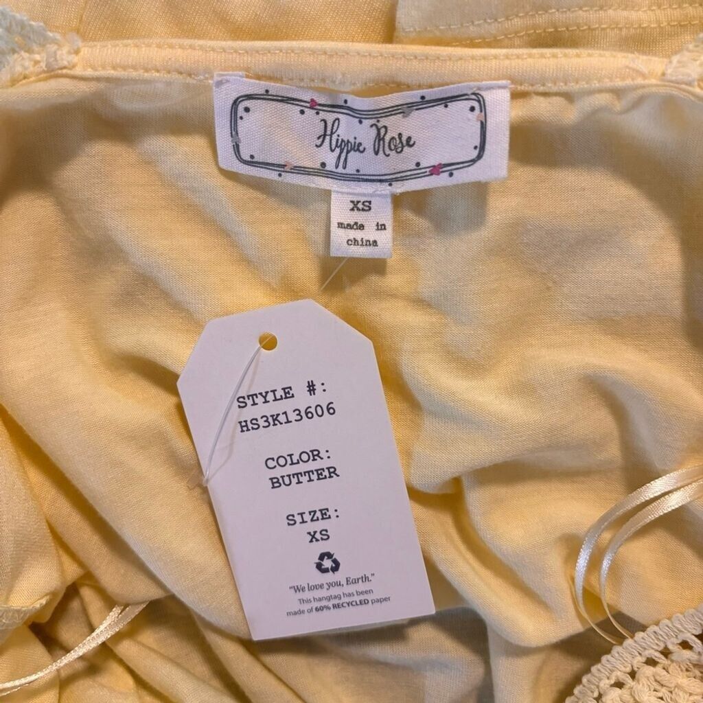 HIPPIE ROSE Juniors' XS Straight-Neck Yellow Crochet Knit Tank Top NWT