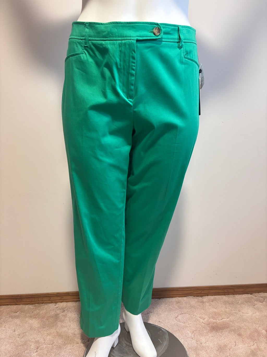 Jones New York Size 16 Green Straight-Leg Mid-Rise Ankle Dress Pants NWT