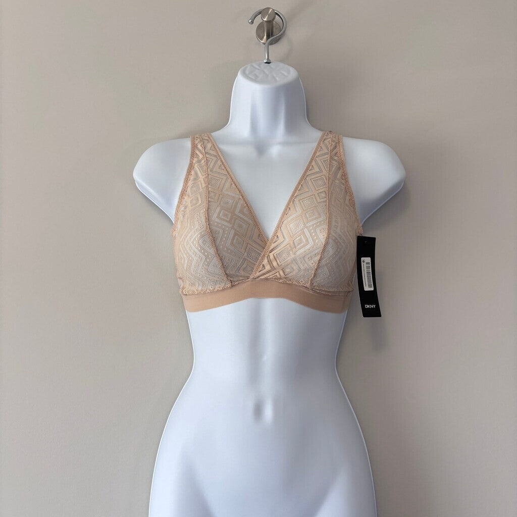 DKNY Women's Beige Lace Bralette w/ Stretchy Lace & Elastic Band Support NWT
