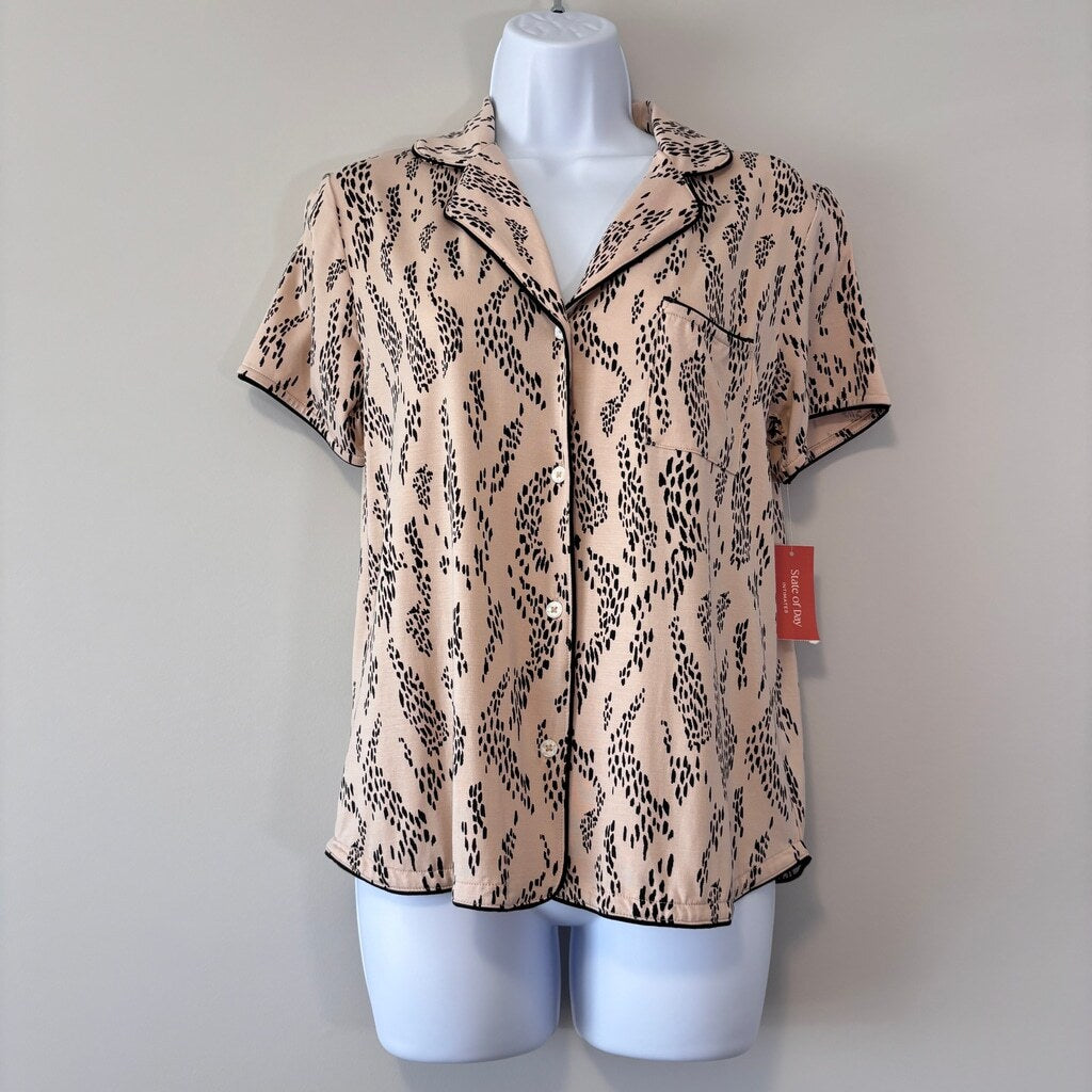 State of Day Women's Beige & Black 2-Pc. Short-Sleeve & Shorts Pajama Set NWT