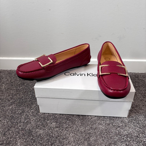Calvin Klein Women's 6.5 Dark Red Vegan Leather Slip-On Loafers NIB