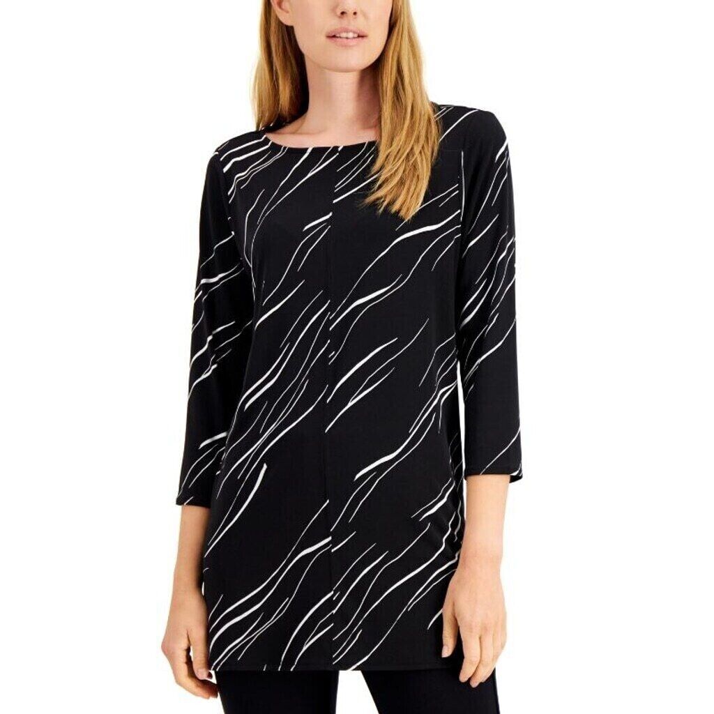 Alfani Black and White Printed Boat-Neck Tunic Top NWT