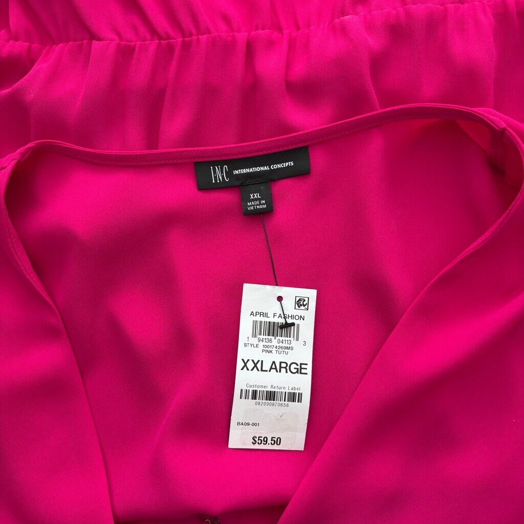 INC International Concepts Women's XXL Hot Pink Flutter Sleeve Ruffle Top NWT
