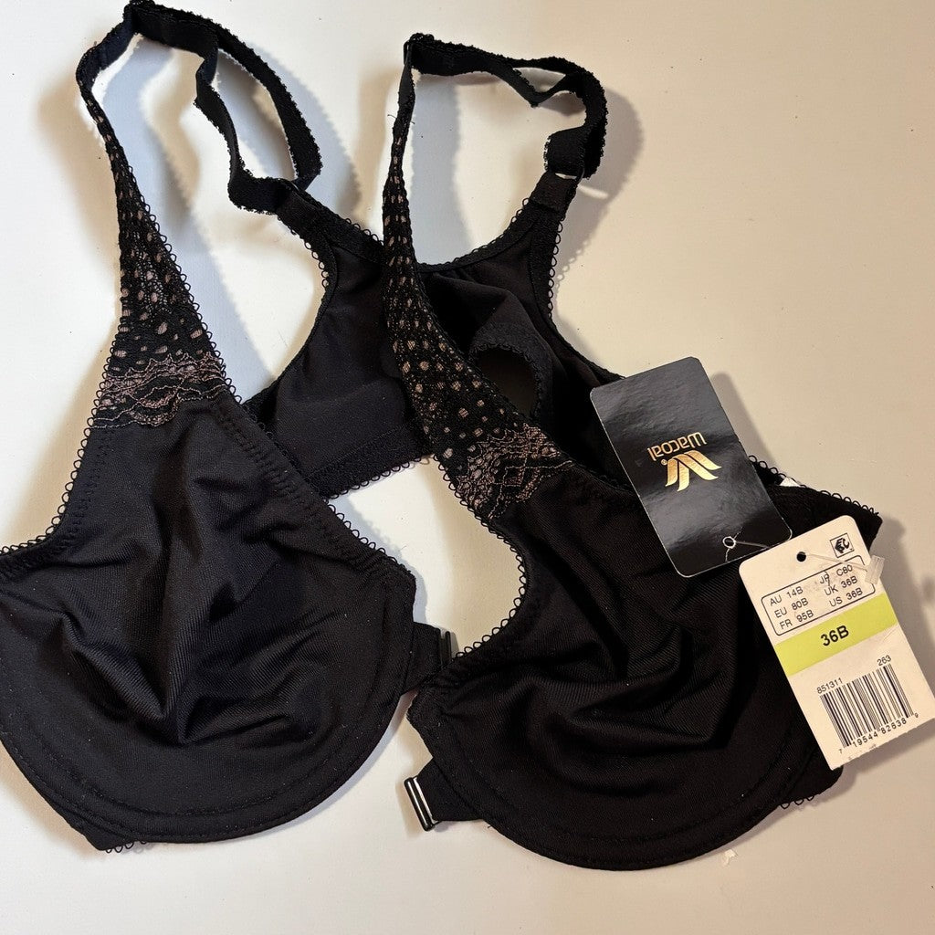 Wacoal Women's Size 36B Black Soft Embrace Lace Detail Front-Close Bra NWT