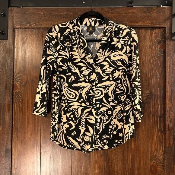 JM COLLECTION Petite Small Garden Wisp 3/4 Sleeve Stretchy Casual Top NWT