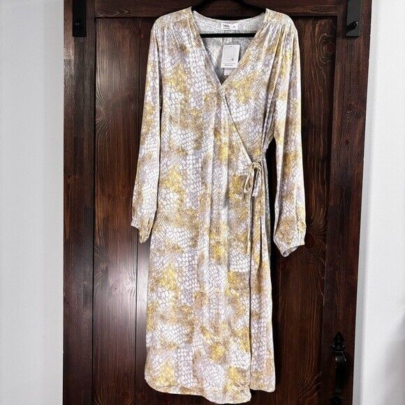 Tinsel Petite Large Midi Snake Print Long Sleeve Wrap Dress NWT