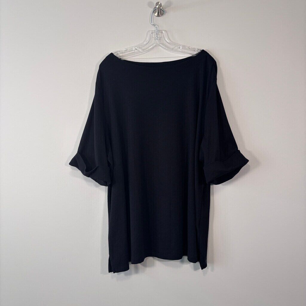Karen Scott Women's Plus Size 100% Cotton Black Elbow-Sleeve Top NWT