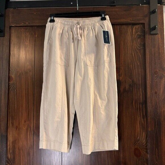 Karen Scott Petite Small Light Beige Solid Quinn Cotton Capri Pants NWT