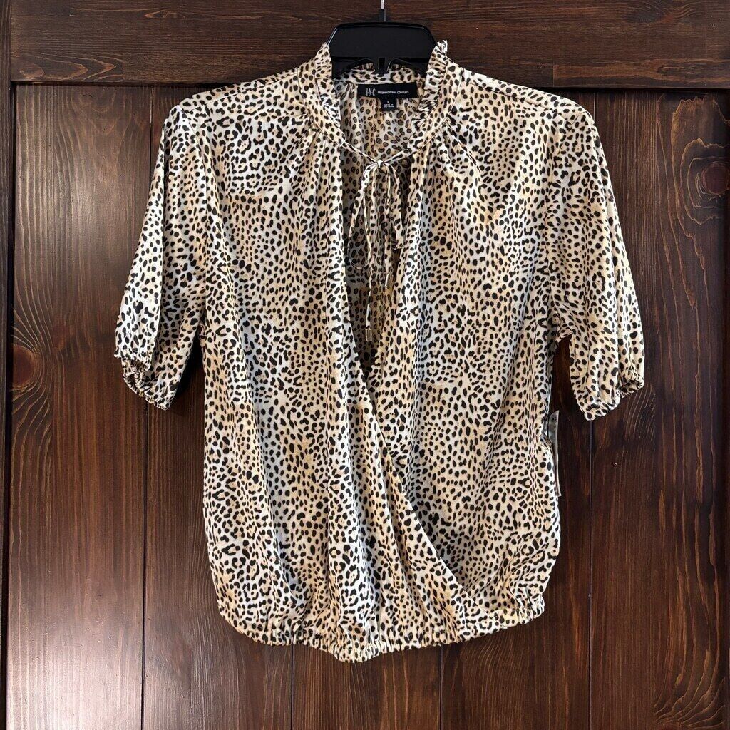 I.N.C. International Concepts Cheeta Tie-Neck Short-Sleeve Blouse NWT