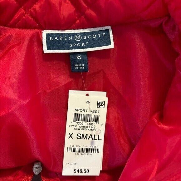 Karen Scott Solid Quilted Puffer Red Vest NWT
