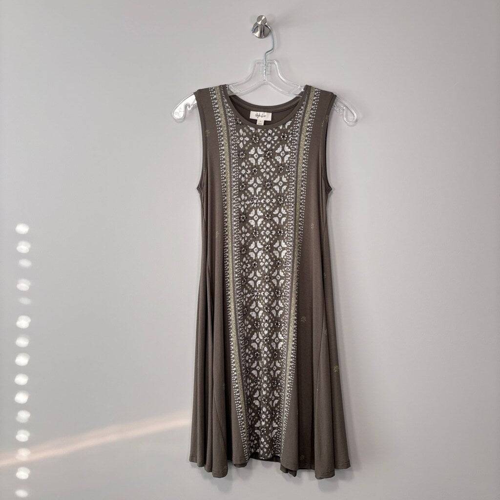 Style & Co. Women's Small Petite Brown Printed Sleeveless Flip Flop Dress NWT