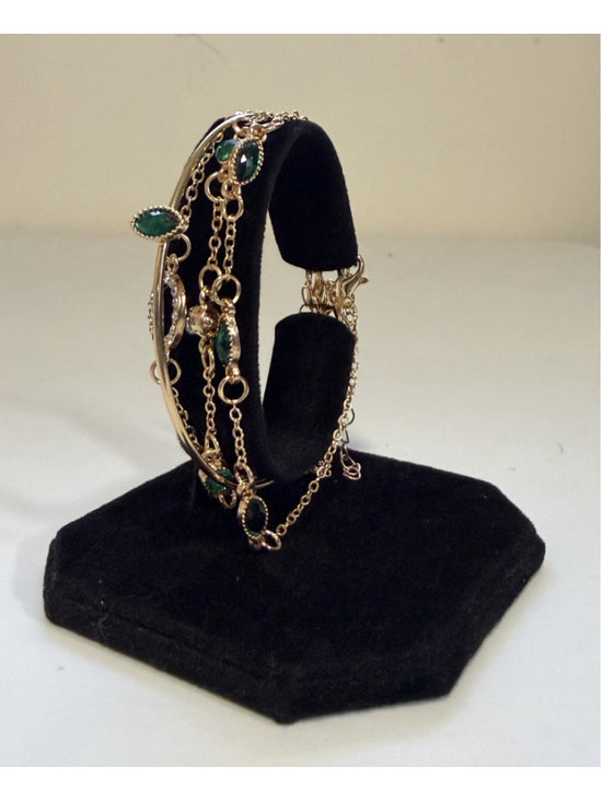 Green and Gold Coloured Bangle and Chain Bracelet Set w/ Crystals NWT