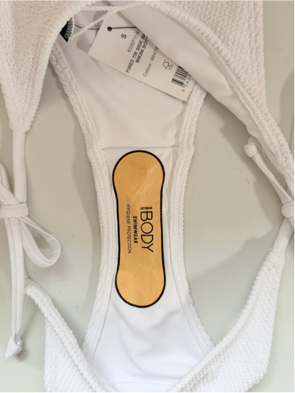 Cotton On Size Small White Textured Tie Side Bikini Bottom NWT
