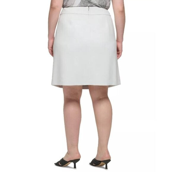CALVIN KLEIN Plus and Petite Size Scuba-Crepe A-Line Wrap White Skirt NWT