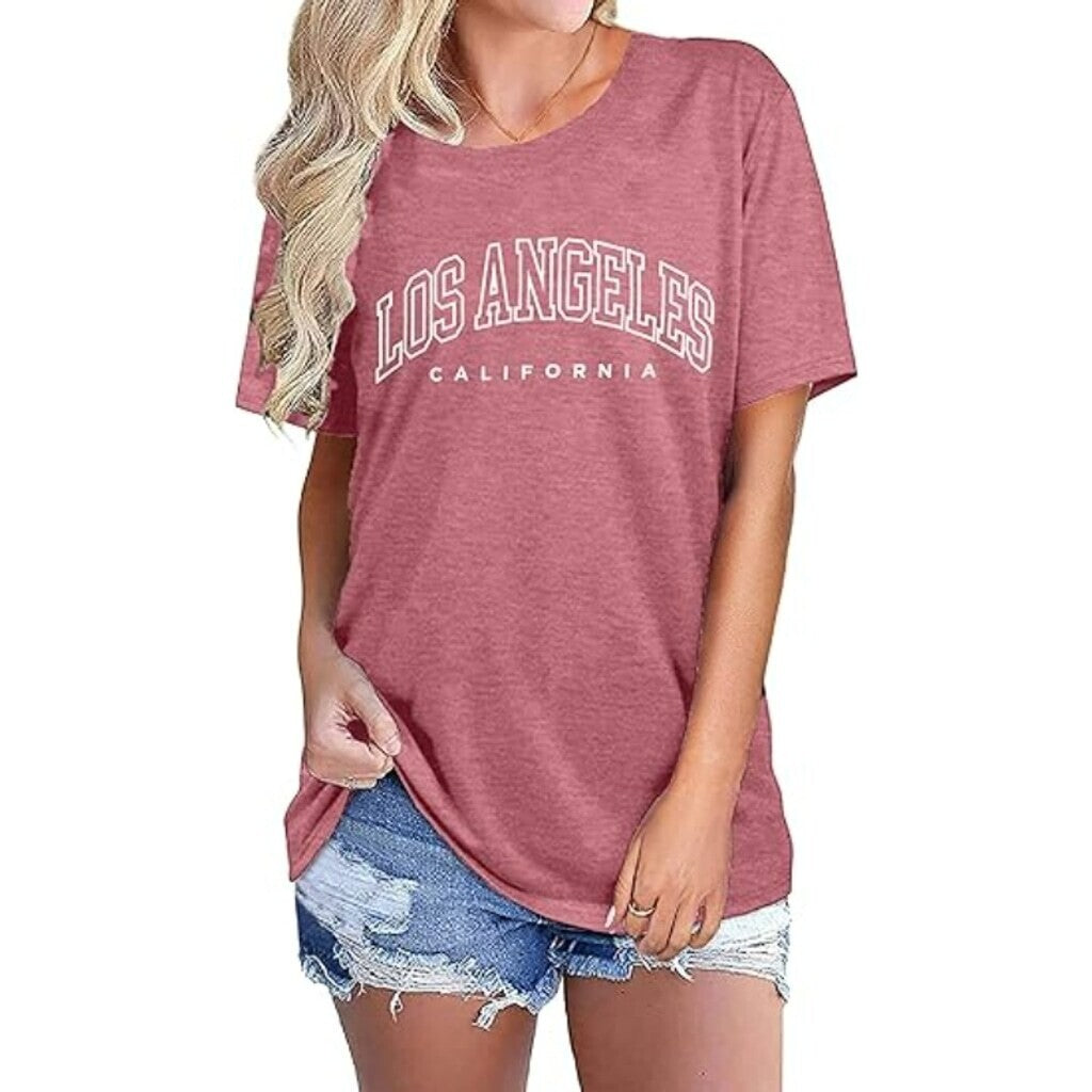 SHEIN Women's Los Angeles California Pink Graphic Oversized T-Shirt Top NIB