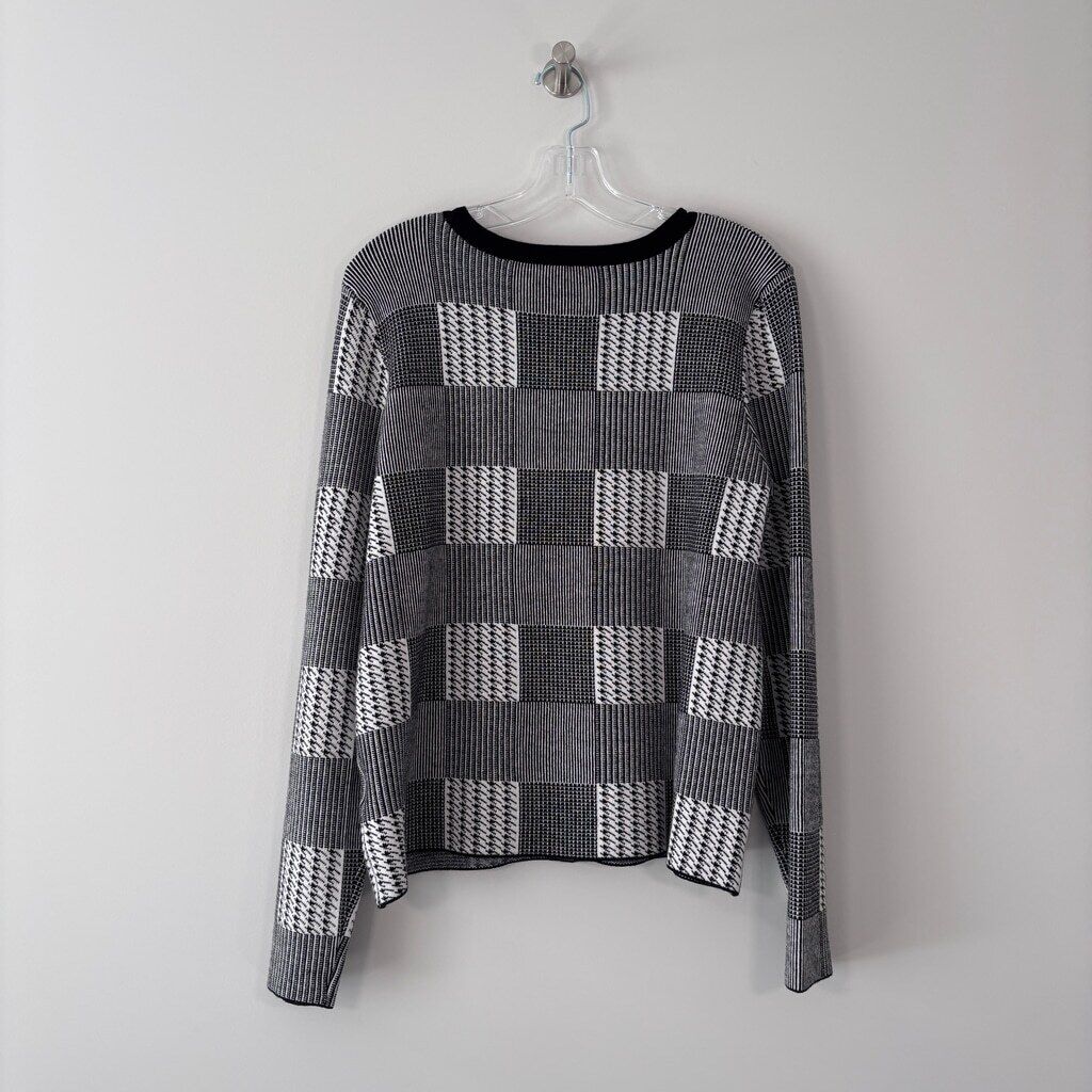 Belldini Women's XL Black & White Checkerboard Houndstooth Cardigan Sweater NWT