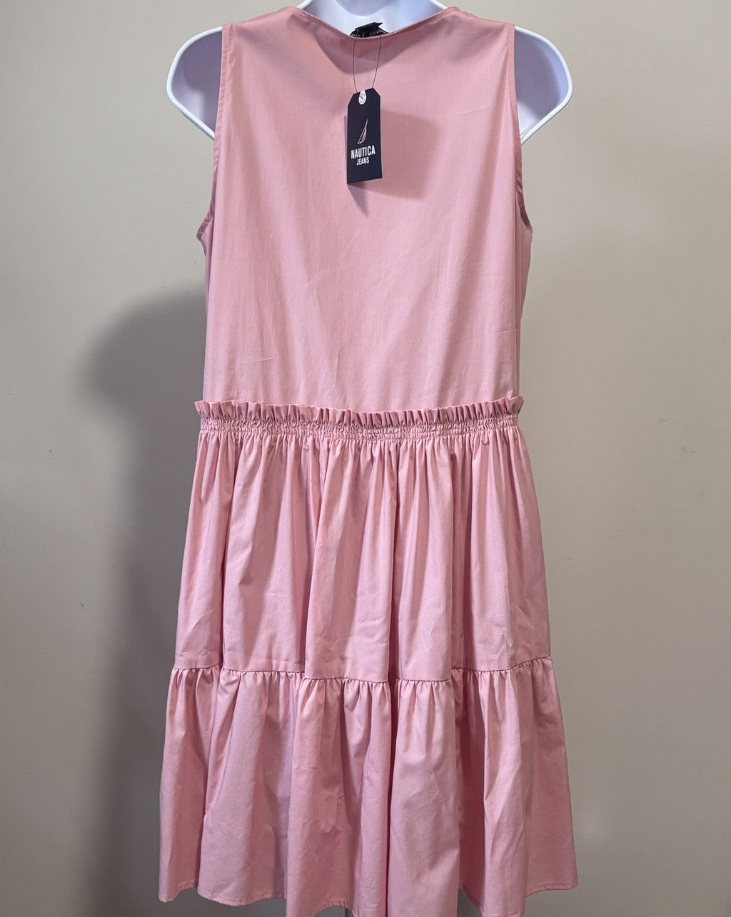 Nautica Jeans Women's Small Pink Lace-Up Tiered Ruffled Sleeveless Dress NWT