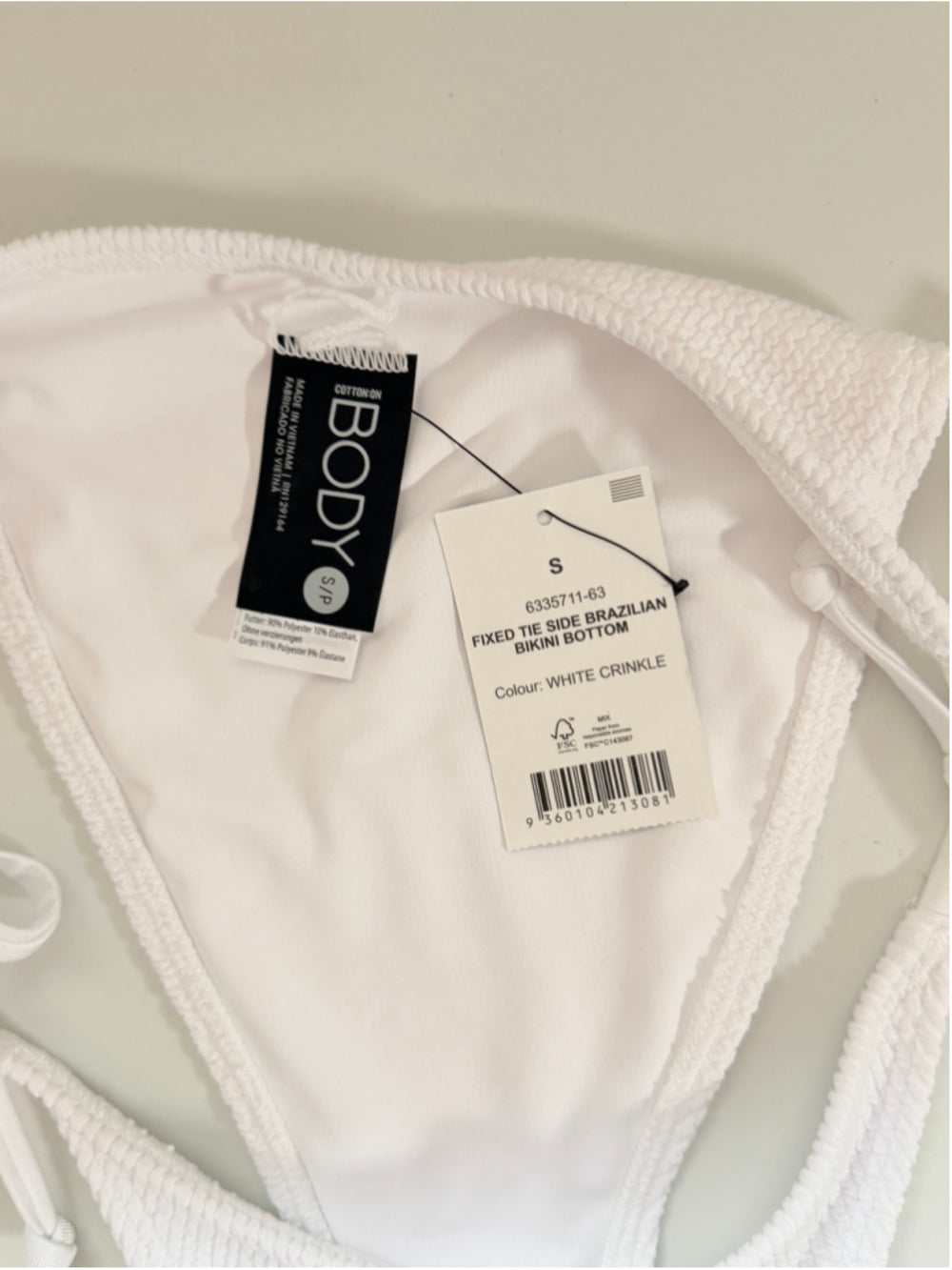 Cotton On Size Small White Textured Tie Side Bikini Bottom NWT