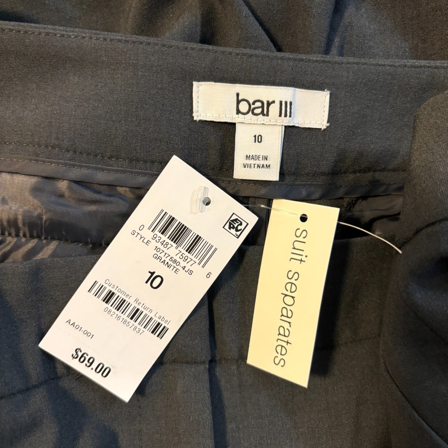 Bar III Women's Straight-Leg Charcoal Grey Pleated Dress Pants NWT
