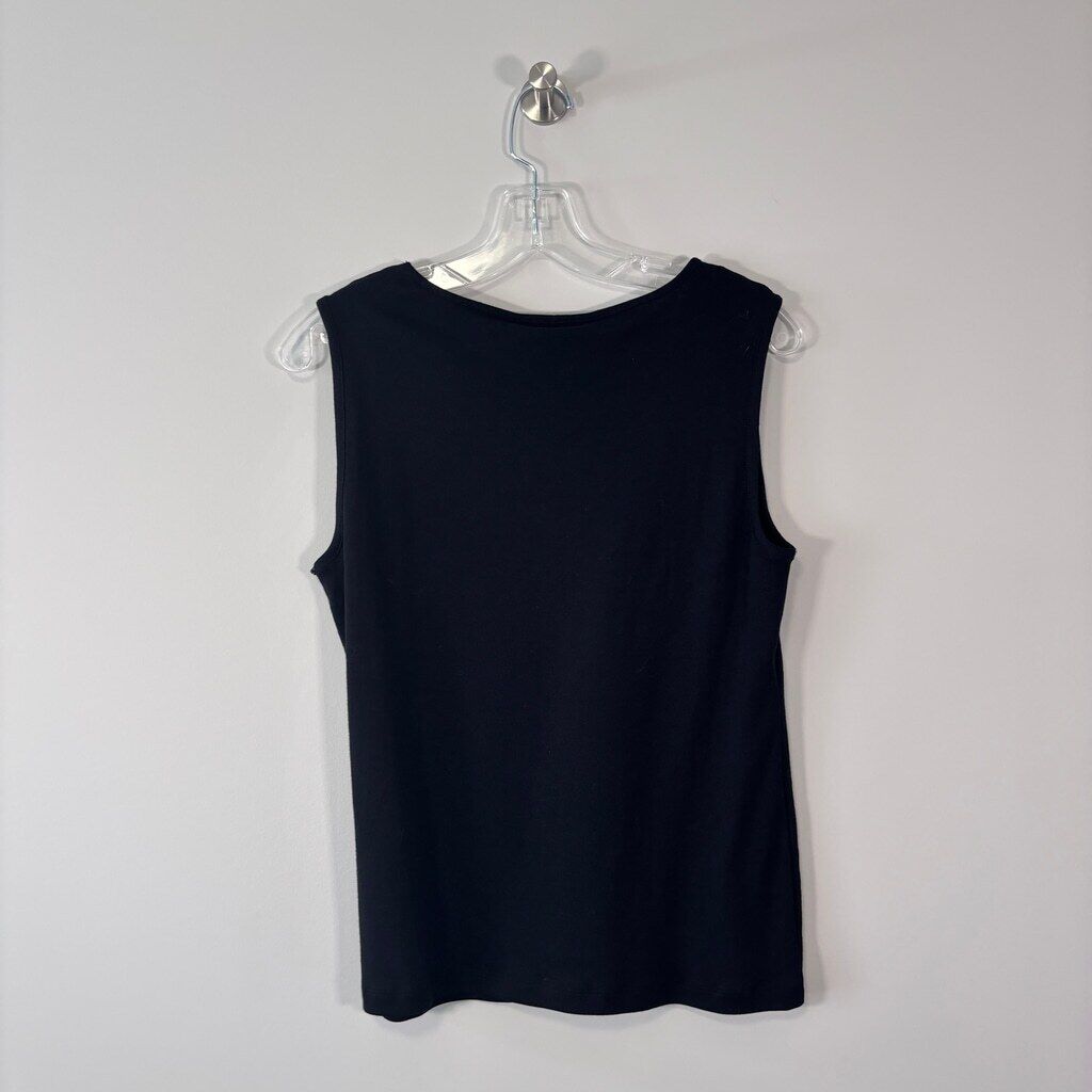 Karen Scott Petite Large 100% Cotton Black Sweetheart Keyhole Tank Top NWT