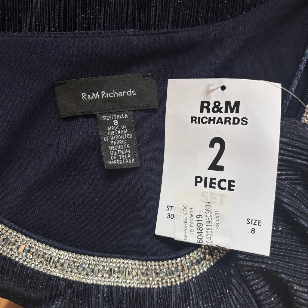 R & M Richards Size 8 Glitter Pleated Formal Party Dress w/ Crystal Neckline NWT